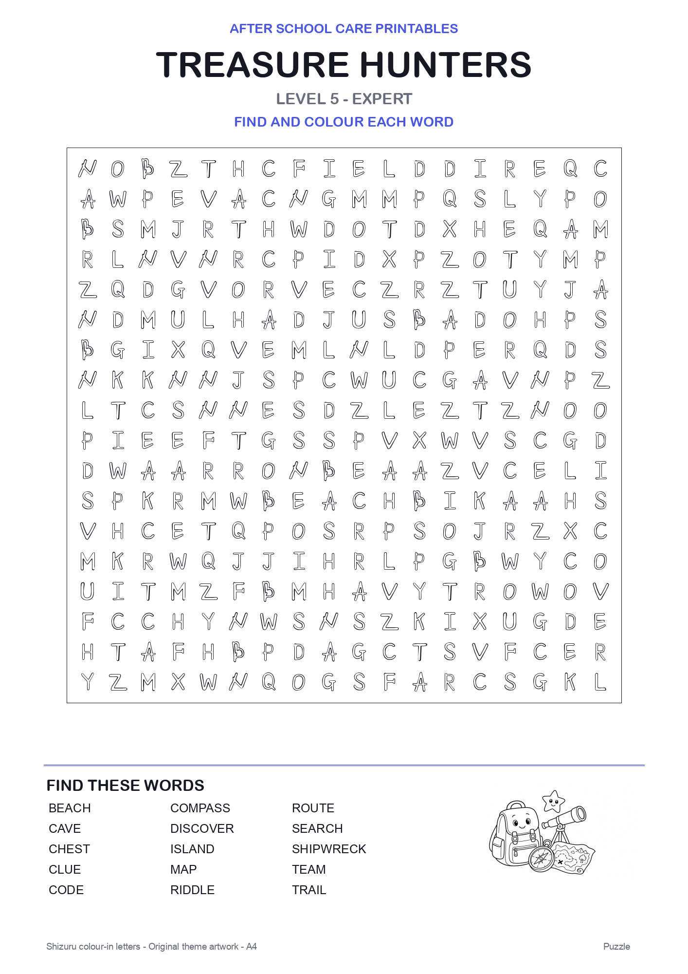 Treasure Hunters Colour-In Word Search Pack level 5 preview