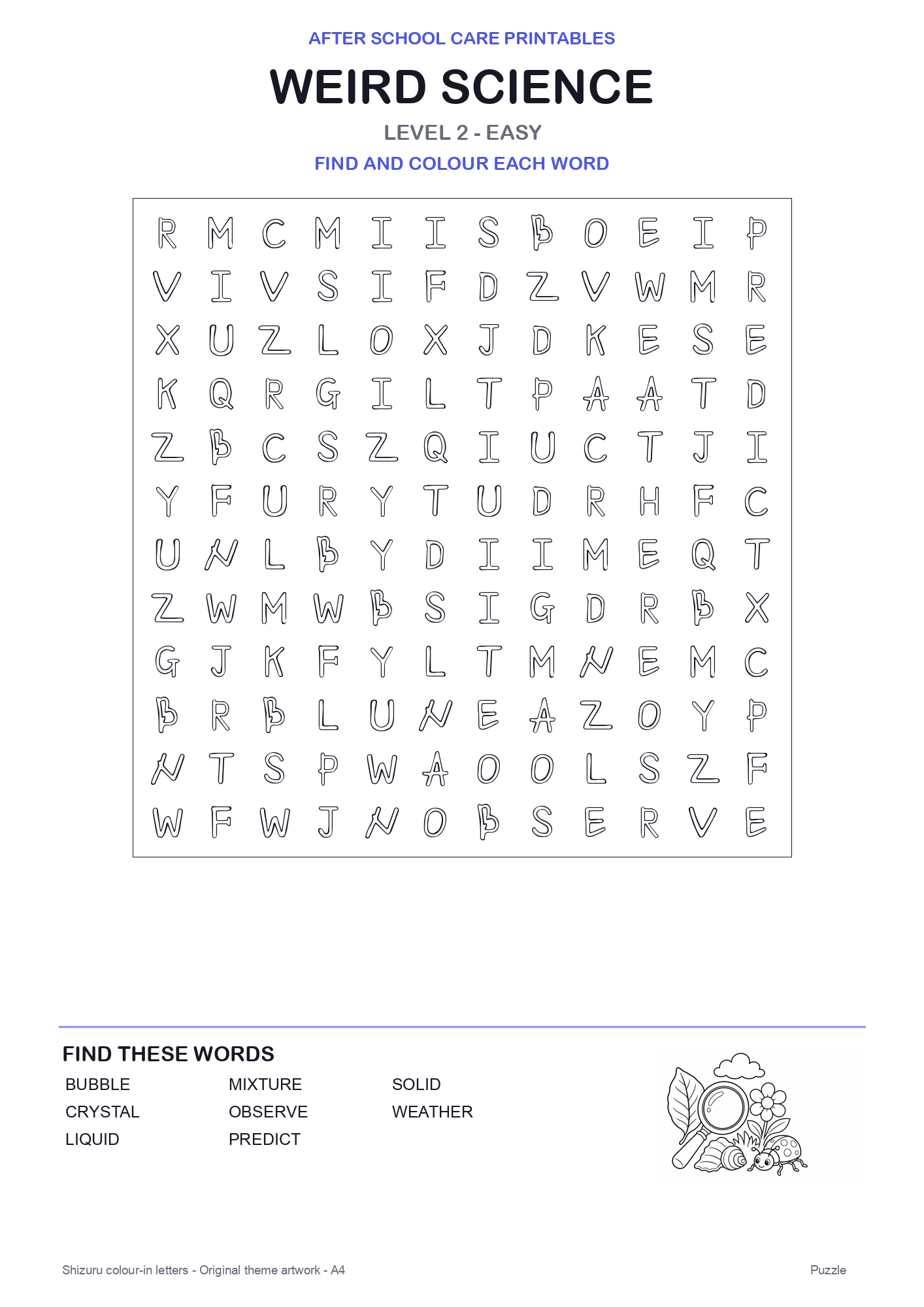 Weird Science Colour-In Word Search Pack level 2 preview