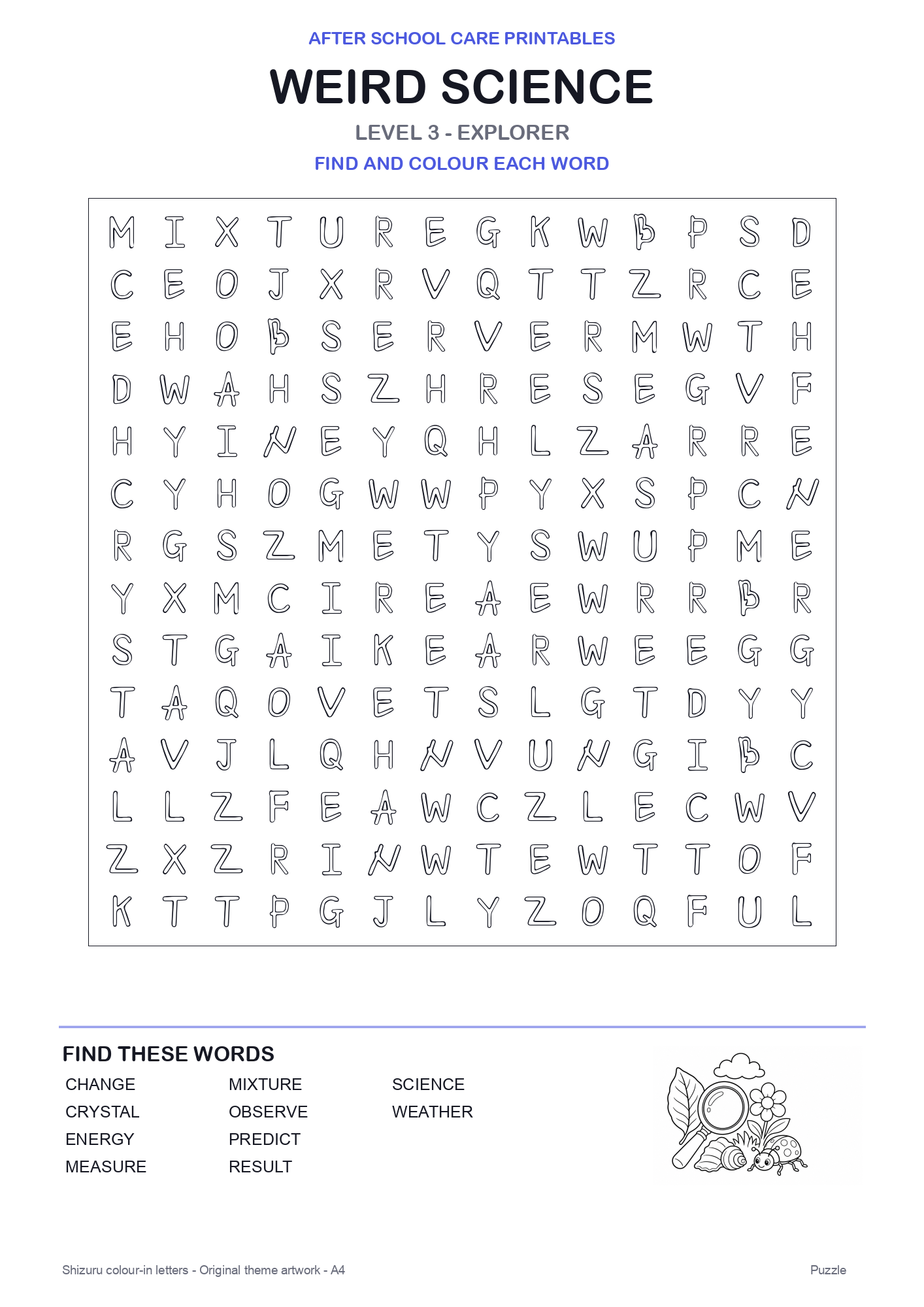 Weird Science Colour-In Word Search Pack level 3 preview