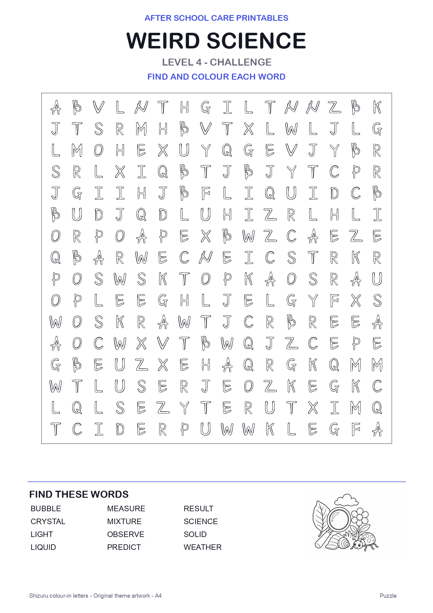 Weird Science Colour-In Word Search Pack level 4 preview
