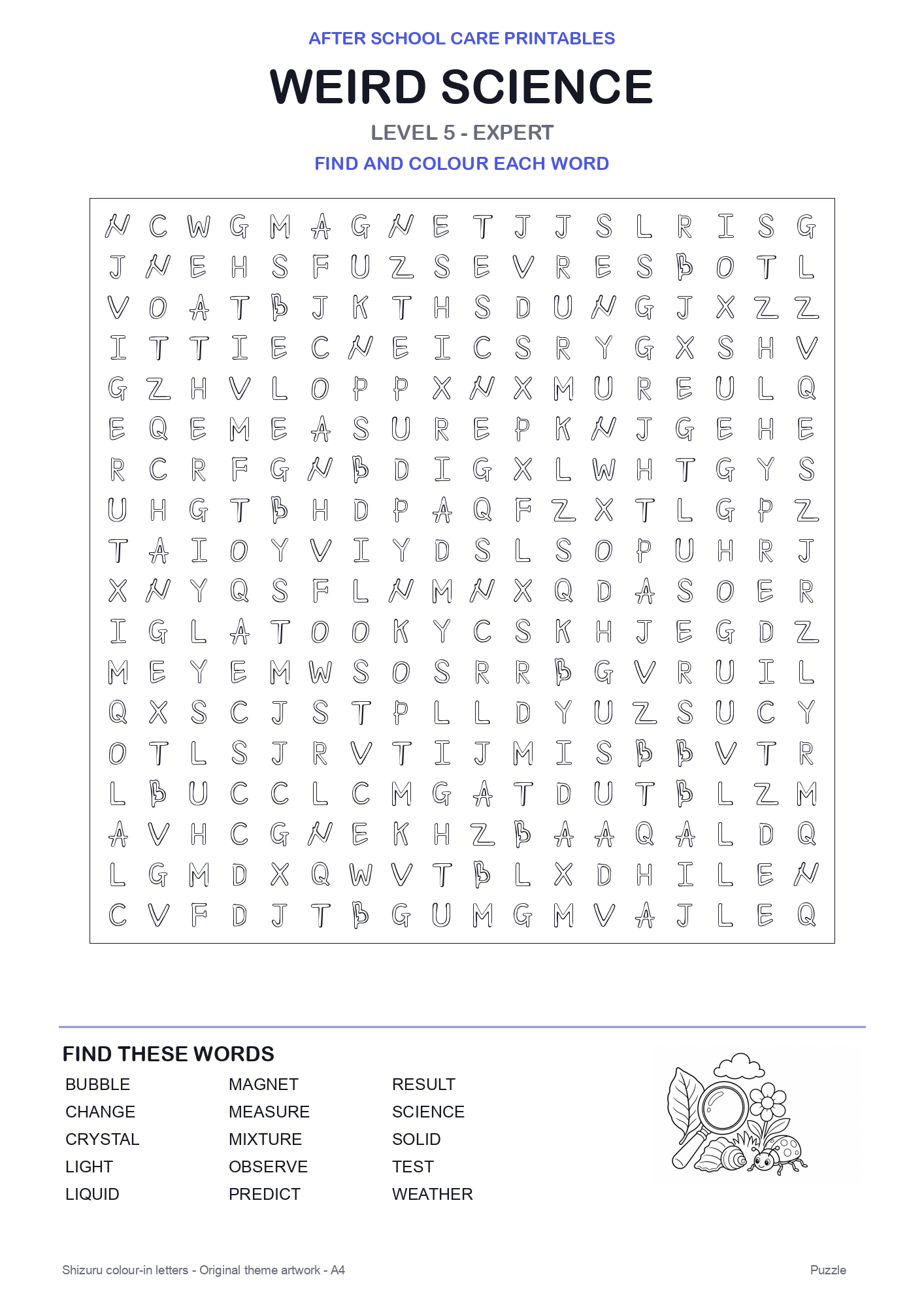 Weird Science Colour-In Word Search Pack level 5 preview