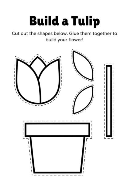 Build a Flower Simple Craft Worksheet - 3 Options Rose Lily and Tulip