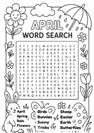 Free April Word Search Printable for Kids