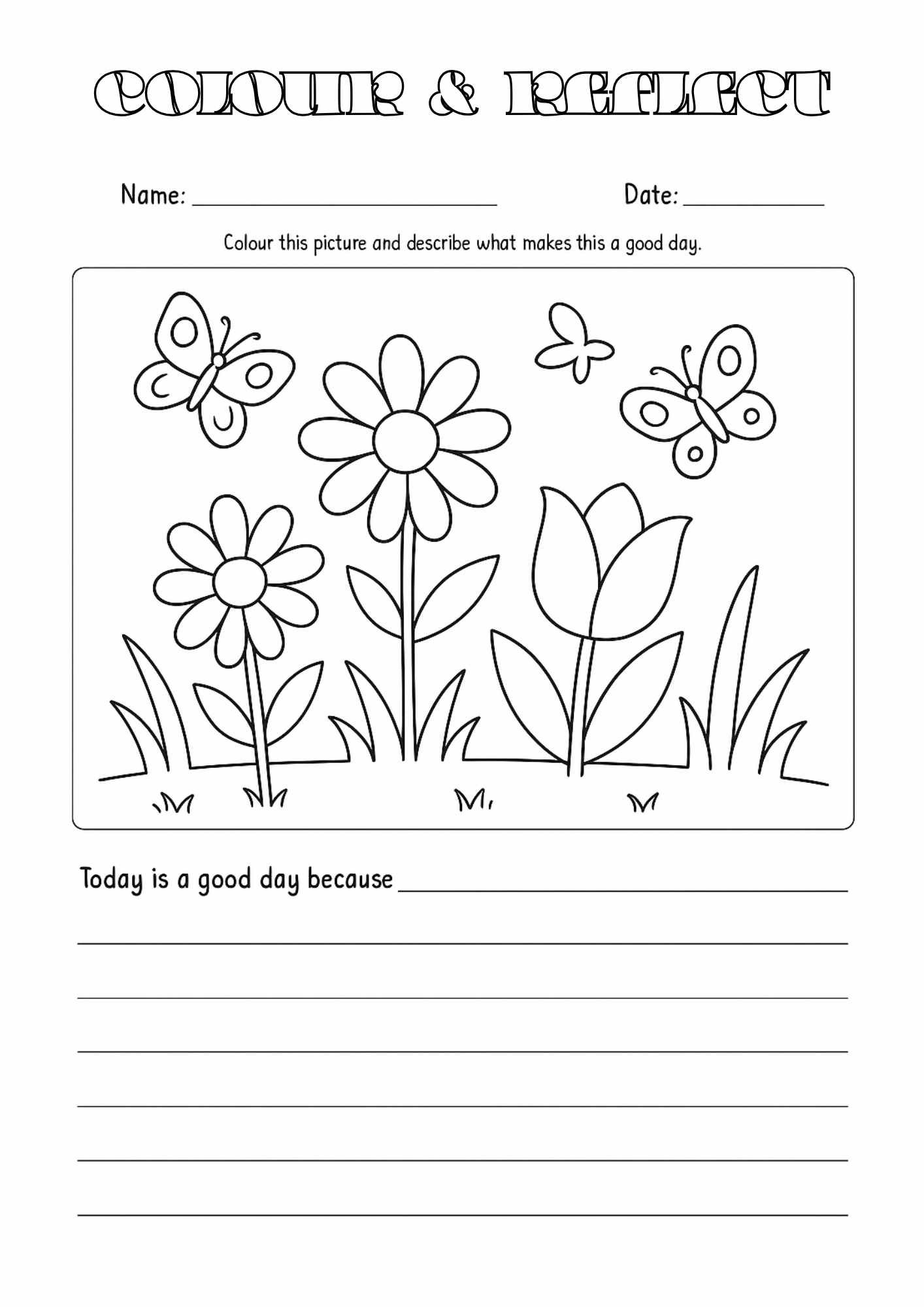Colour & Reflect Worksheet – Kids Write and Colour What’s Good