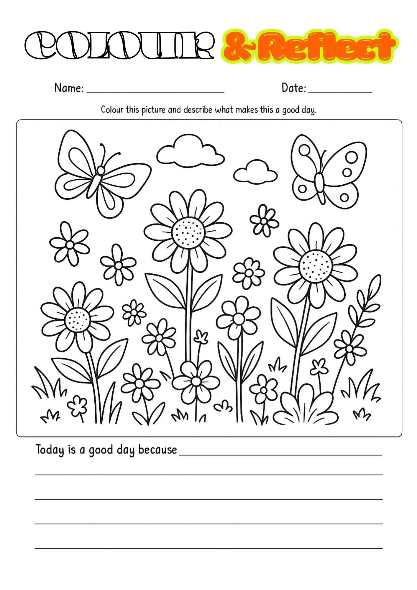 Colour & Reflect Worksheet: Gratitude & Self-Reflection Printable