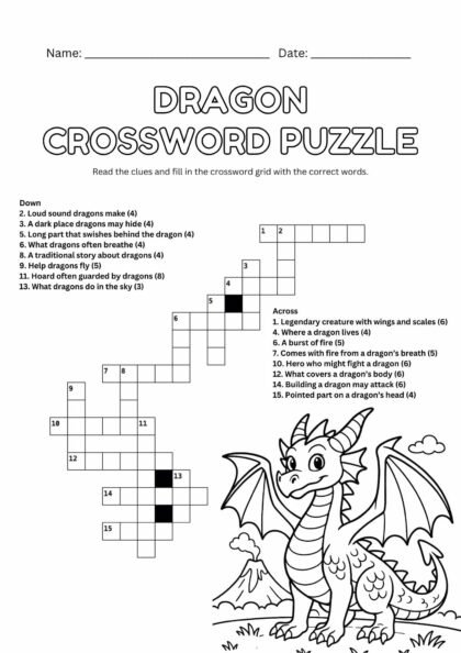 Dragon Crossword Puzzle Worksheet