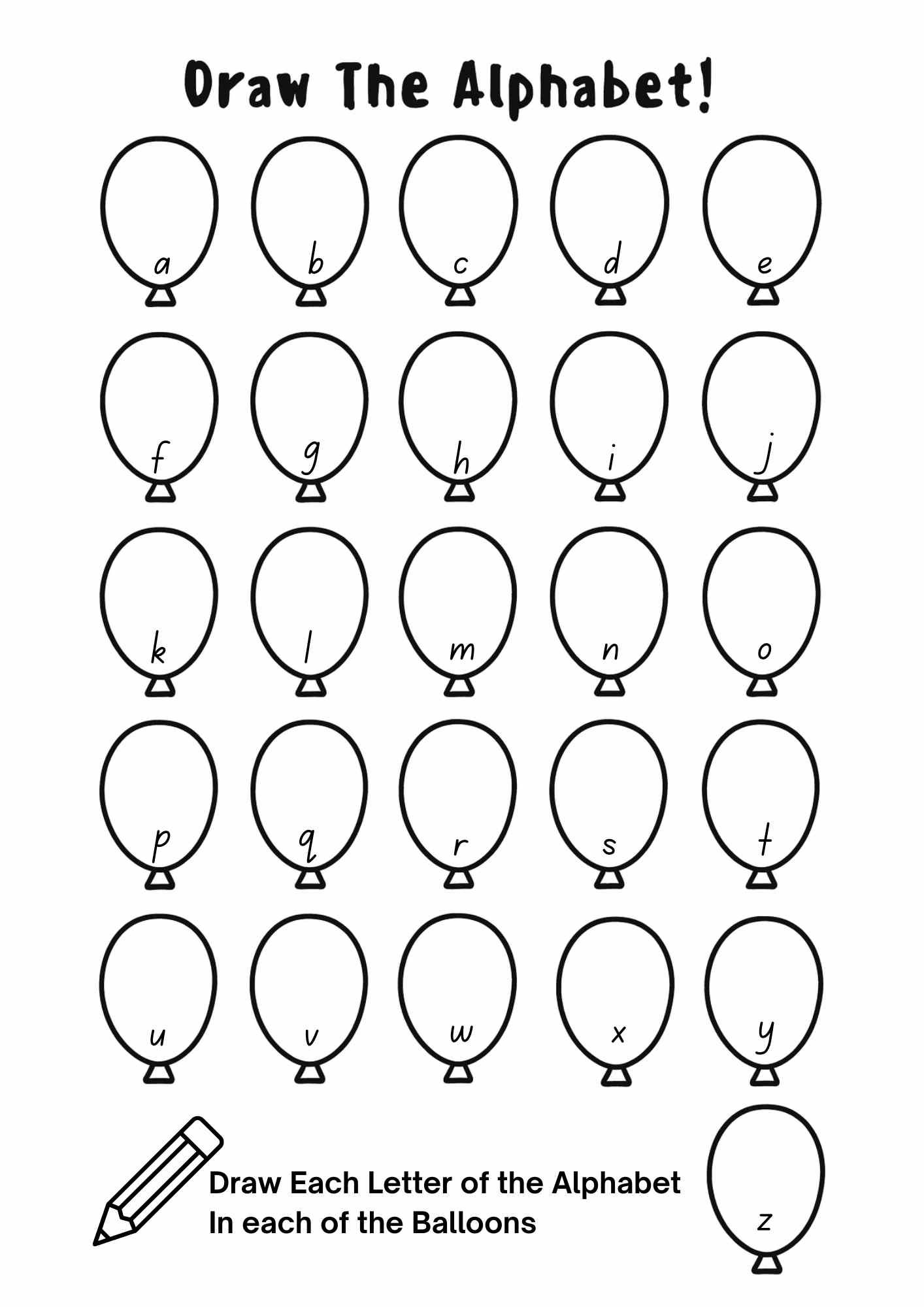 Draw the Alphabet Printable Worksheet – Lowercase Letter Practice