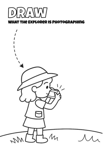 Draw What the Explorer Is Photographing – Kids Worksheet