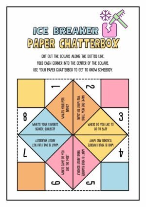 Printable Ice Breaker Chatterbox with numbered flaps and get-to-know-you questions, ready to cut and fold.