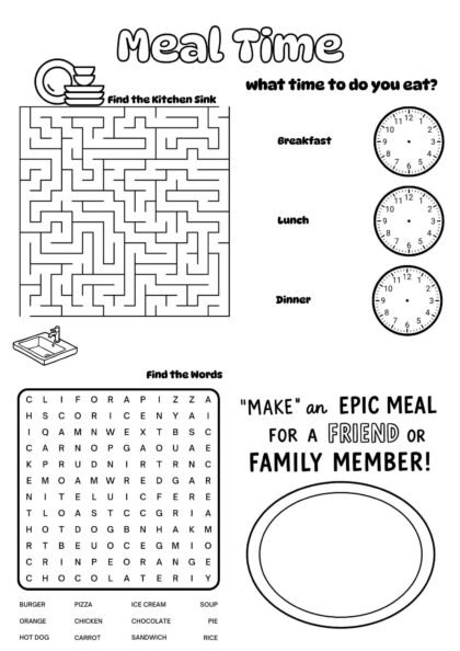 Free Meal Time Worksheet – Food & Time Activities for Kids