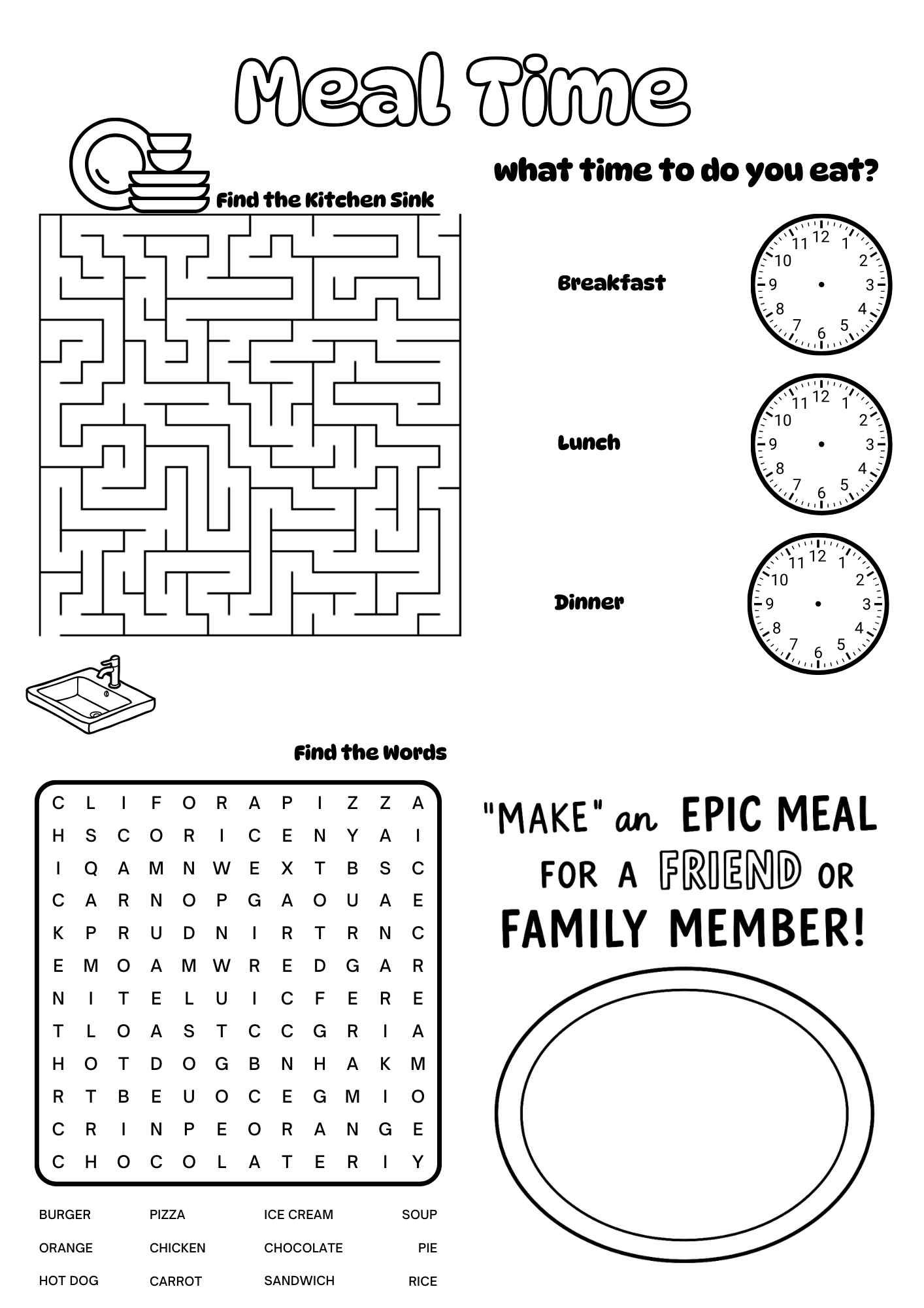 Free Meal Time Worksheet – Food & Time Activities for Kids