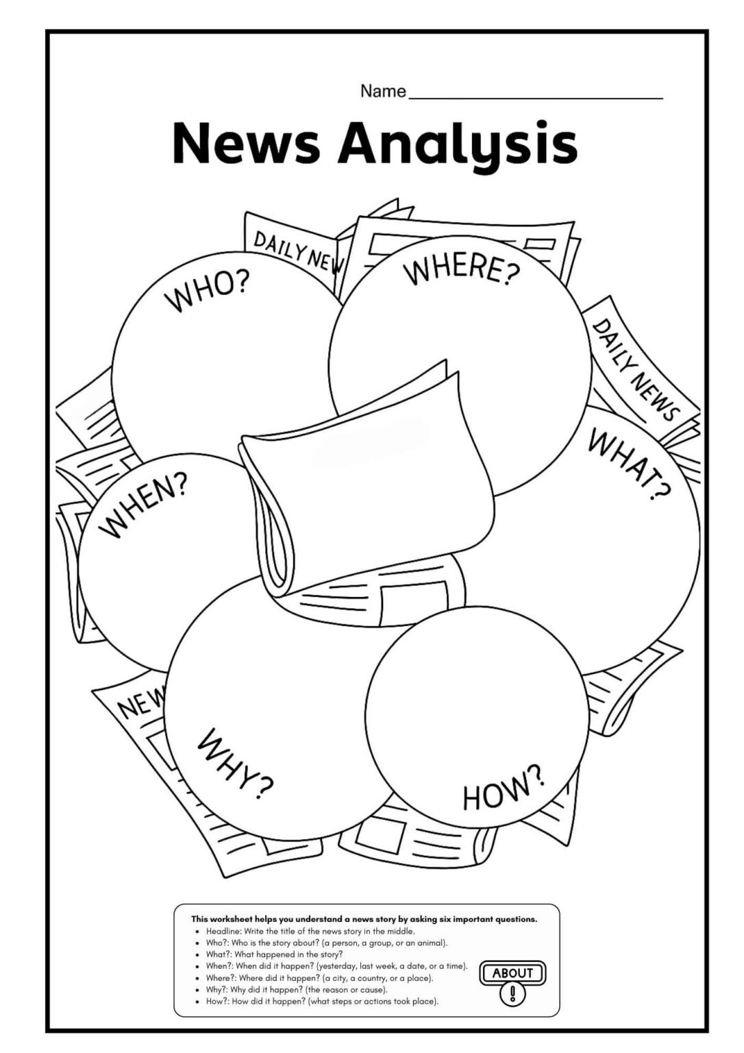 News Analysis Worksheet for Kids – 5 W’s + How Printable ...
