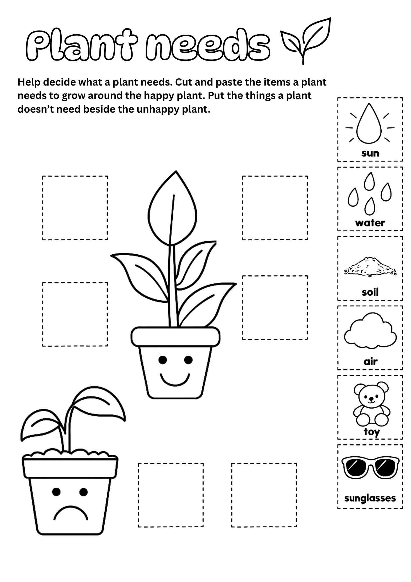 Printable Plant Needs Worksheet for Kids – Cut & Paste Activity