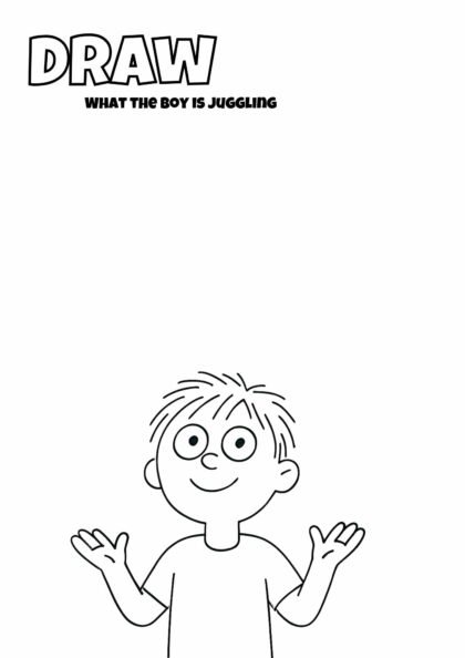 Draw What the Boy Is Juggling — Fun Imagination Worksheet for Kids