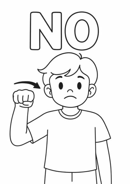 Free “NO” Auslan Sign Colouring Page – Negative Response Worksheet