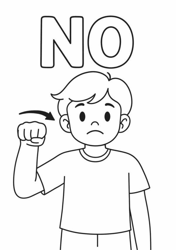 Free “NO” Auslan Sign Colouring Page – Negative Response Worksheet