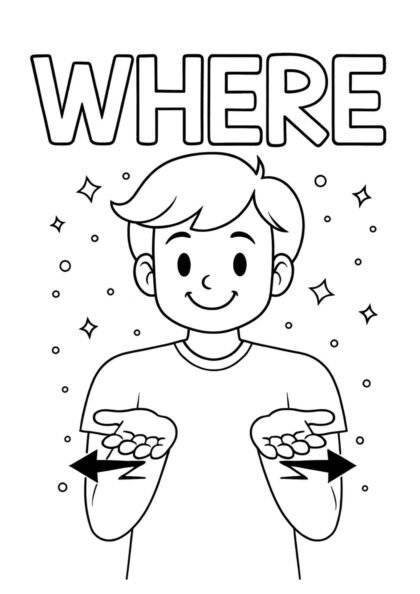Free “WHERE” Auslan Sign Colouring Page – Question Word Worksheet