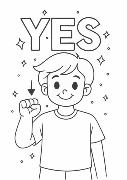 Free “YES” Auslan Sign Colouring Page – Agreement Worksheet