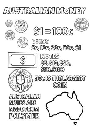 Australian Money Worksheet – Free Coins & Notes Colouring Page