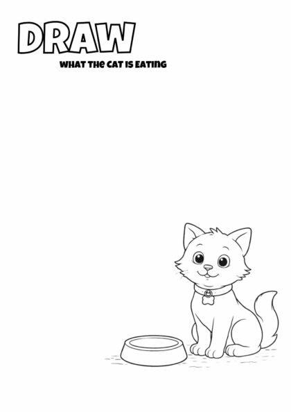 Draw What the Cat Is Eating – Fun Drawing Worksheet for Kids