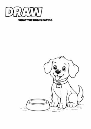 Draw What the Dog Is Eating – Fun Drawing Worksheet for Kids