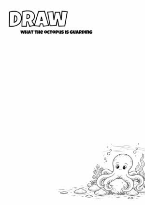 Draw What the Octopus Is Guarding – Creative Ocean Drawing Worksheet for Kids