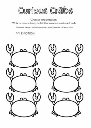 Curious Crabs – Emotions Reflection Worksheet for Kids