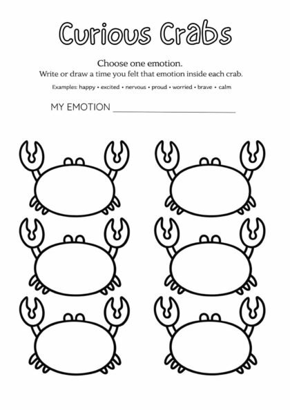 Curious Crabs – Emotions Reflection Worksheet for Kids