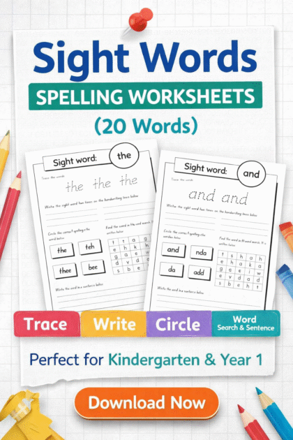 Sight Words Spelling Worksheets (20 High-Frequency Words)