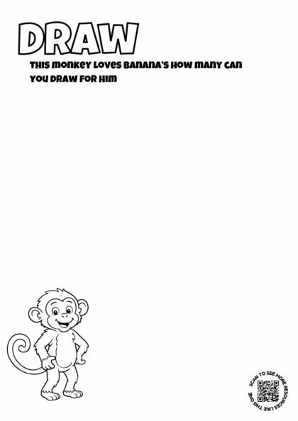 Draw Bananas for the Monkey – Counting and Drawing Worksheet for Kids